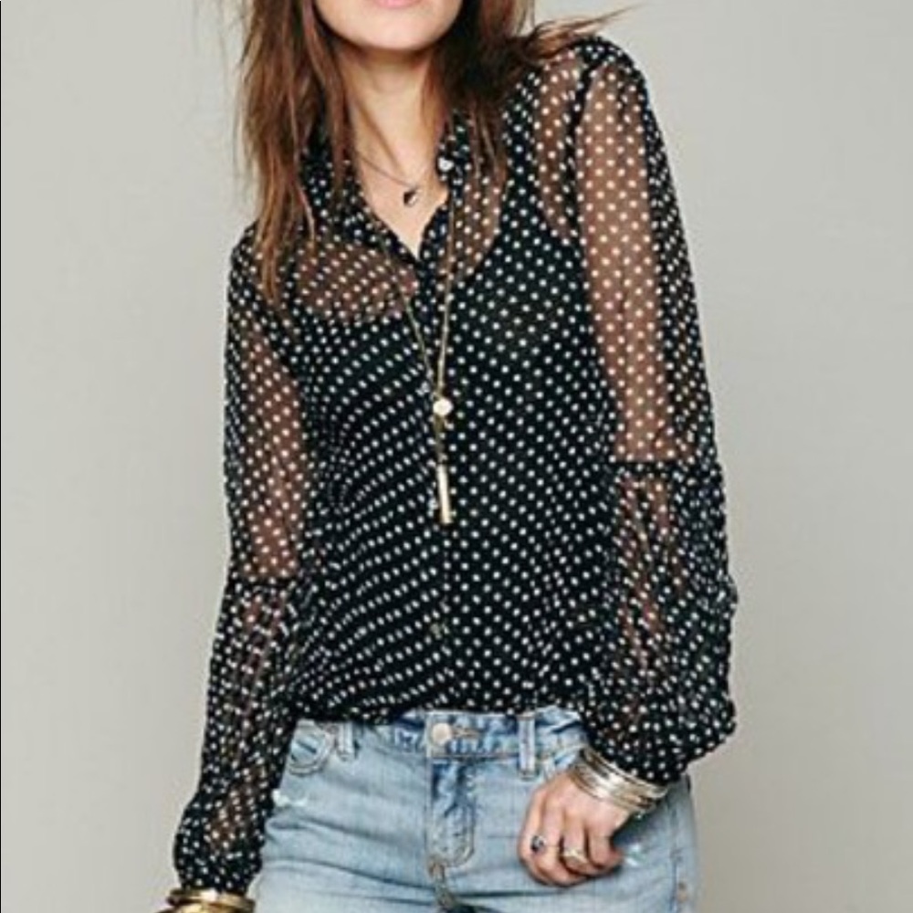 Free People Black and White Polka Dot Top Size M
